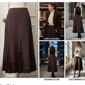 Elegant Mellow Tonal Pattern Midi Skirt - Sophisticated Brown Satin-Finish - L